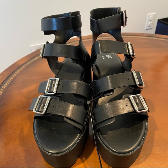 Black Chunky Platform Strappy Band Sandals size 10 - Picture 2 of 7